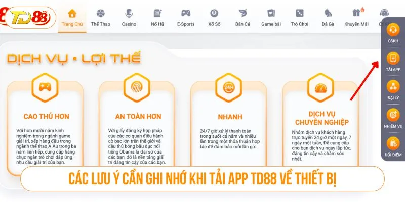Các lưu ý cần ghi nhớ khi tải app TD88 về thiết bị