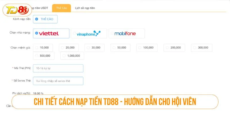 Chi tiết cách nạp tiền TD88 - Hướng dẫn cho hội viên