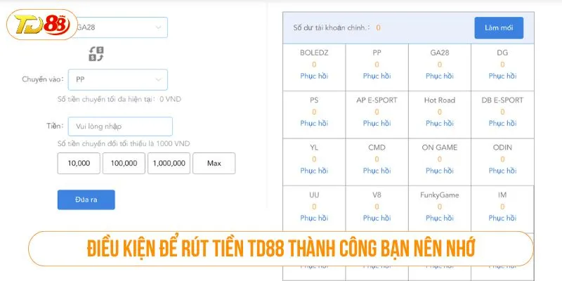 Điều kiện để rút tiền TD88 thành công bạn nên nhớ